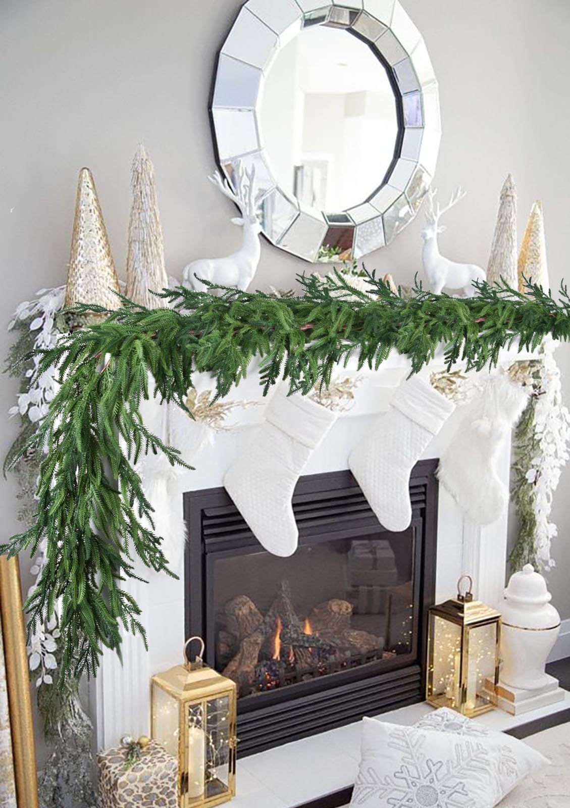 Norfolk Pine Garland Christmas Decoration - 9ft Realistic Pine Needles Artificial Greenery Garland for Holiday Mantel Fireplace Stairs Railing Table Home Decor