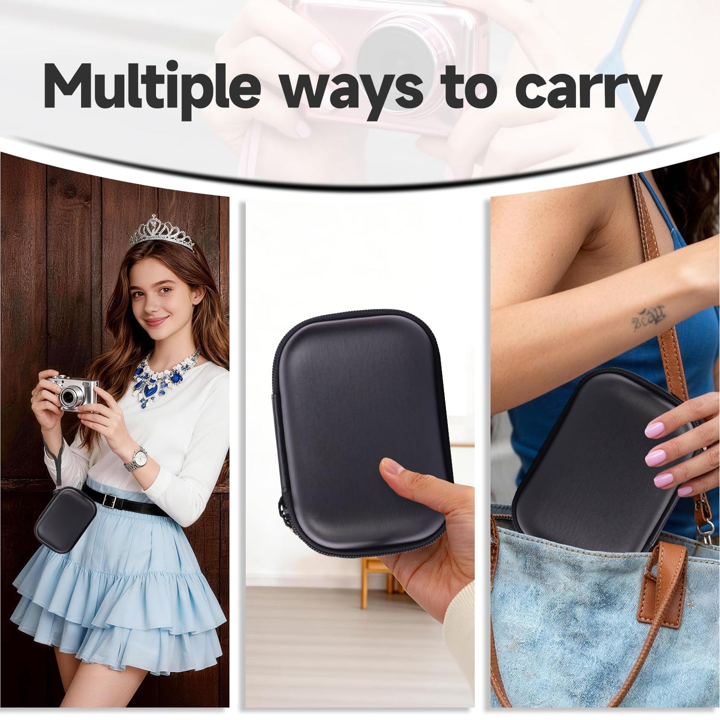 Digital Hard Camera Case Compatible with KODAK PIXPRO FZ55 FZ45/CAMKORY/CANON IXUS/SONY DSC W830 Compact Camera Pouch for Travel,Small Carrying with Mesh Pocket for USB And Charger Storage(Blcak)
