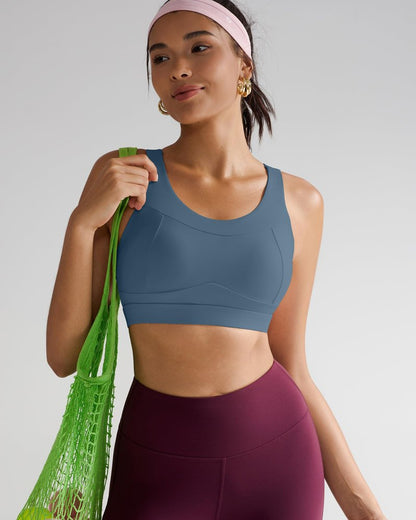 RUNNING GIRL High Impact Sports Bras for Women,Racerback Running Bra Workout Crop Tank Tops Longline Sports Bra Push up(WX2667 Navy Blue XXL)