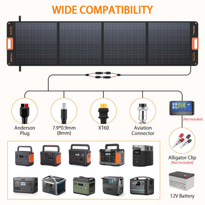 GRECELL 200W Portable Solar Panel for Power Station, Foldable Solar Charger w/ 4 Kickstands, IP65 Waterproof Solar Panel Kit w/DC XT60 Anderson Aviation Output for Outdoor RV Camper Blackout