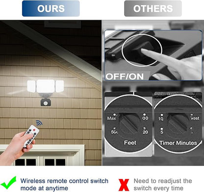EMANER Motion Sensor Flood Lights Outdoor, Dusk to Dawn Dimmable Security Light, Warm to Daylight White 3000K/5000K/6500K, 28W 120V Remote Wall Light for House Garden Front Door (Black, 2Pack)