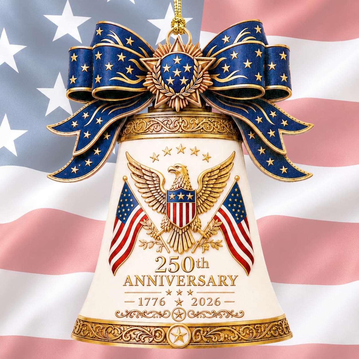 White Liberty Bell 250 Anniversary USA Ornament, America 250th Merchandise, Fourth of July Decorations, Patriotic Decor, USA 250th Anniversary 4th of July Gifts, America 250th Birthday Gifts