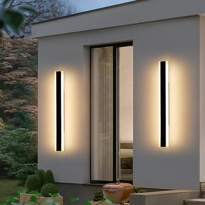 Mikeru 2Pack 31.4inch Outdoor Wall Lights, 3000/4500/6000K 3 Color Modern Black Linear Wall Lights Front Porch Light Wall Mounted Led Lighting for Basement, Shop,Garage Non-Dimmable
