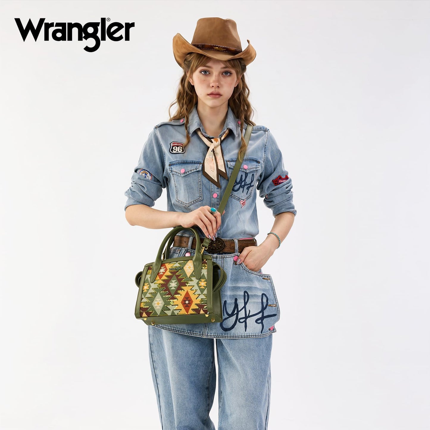 Wrangler Sparkle Aztec Purse for Women Boho Top-handle Bags Western Satchel Handbags with Shoulder Strap WG369-888GN
