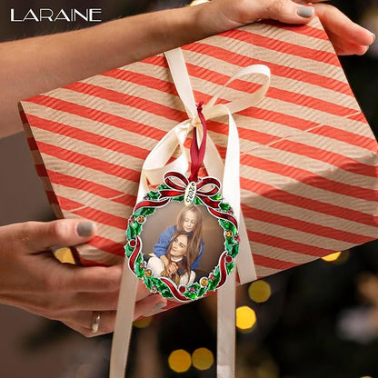 Laraine Christmas Tree Ornaments – Decorative Hanging 2025 Holiday Keepsake Gift Pendant with 2.5" Photo Frame Insert for Picture of Pet (Wreath (2025))