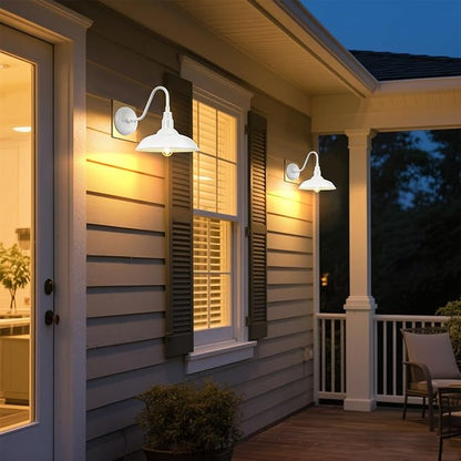 10'' Diameter Outdoor Gooseneck Barn Light Fixture with Wall Mount, White Exterior Waterproof Porch Barn Door Wall Lantern, Farmhouse Outdoor Wall Sconce, 1 Pack, LM2201-WH