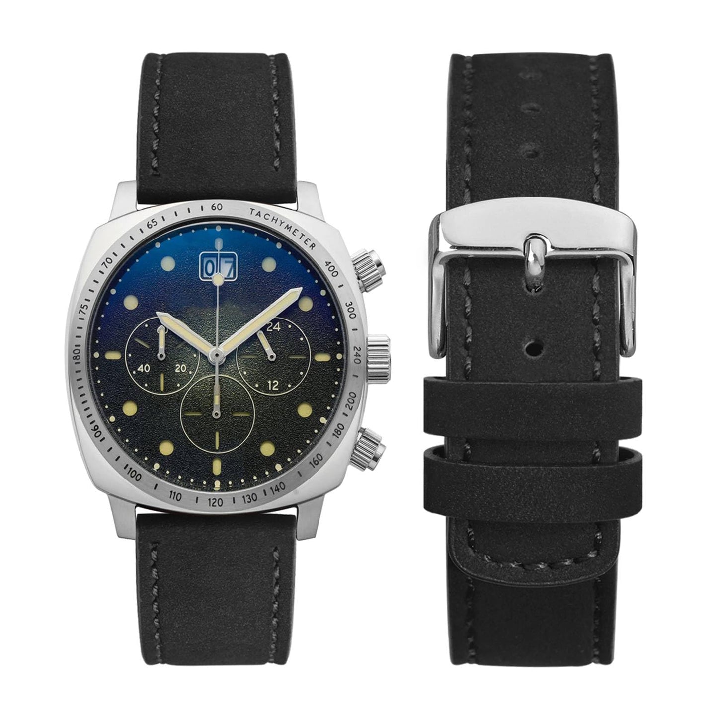 WOCCI 19mm Retro Leather Watch Band for Men and Women, Quick Release Replacement Strap with Silver Buckle (Black)