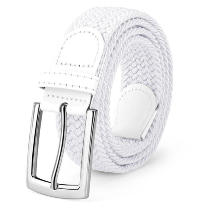 SUOSDEY Elastic Fabric Braided Belts for Men, Stretch Woven Belts for Golf Casual Jeans Shorts,white
