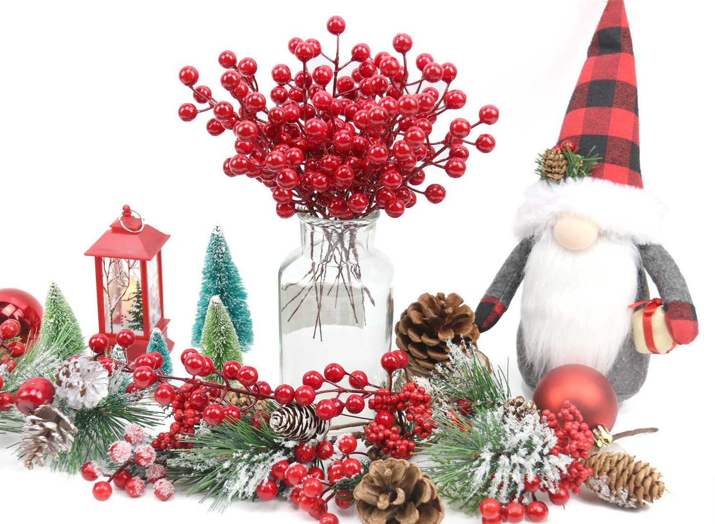 Mklsit 30 Pack Artificial Red Berry Stems, 8.2 Inch Christmas Berry Picks Holly Berries Branches for Christmas Tree Decorations DIY Crafts Wreath Decor