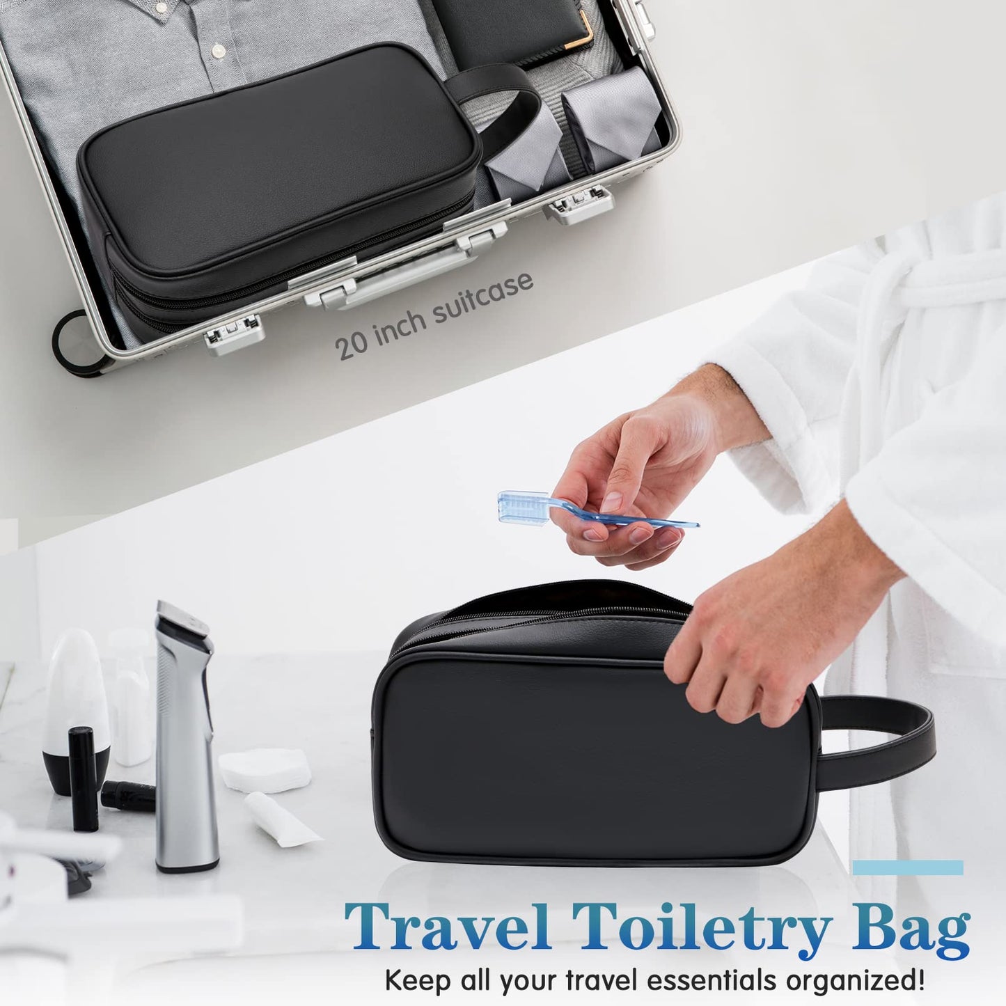 HappyDavid Soft PU Leather Zipped Travel Toiletry Bag Mens Ladies Supply Toiletry Bag Case(Black)