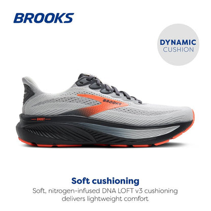 Brooks Men’s Ghost 17 Neutral Running Shoe - Oyster Mushroom/Orange/Ebony - 13 Medium