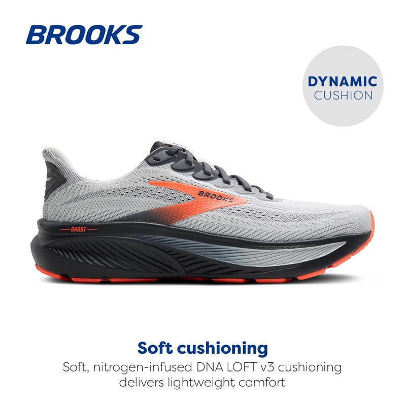 Brooks Men’s Ghost 17 Neutral Running Shoe - Oyster Mushroom/Orange/Ebony - 11.5 Narrow