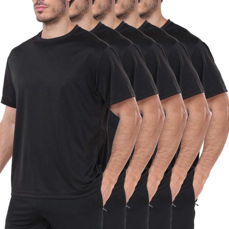 HovSiyla 5 Pack Workout Shirts for Men Athletic Running Gym Quick Dry Short Sleeve Performance Moisture Wicking T Shirt-Black-XL