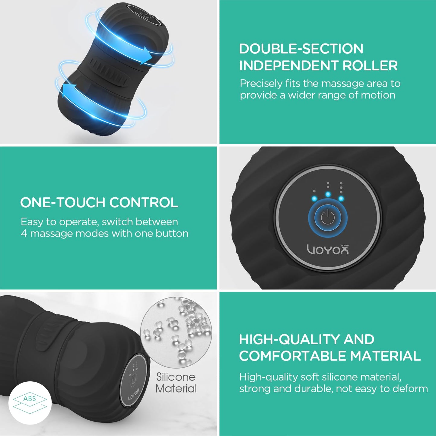 VOYOR-HEALTH Vibrating Peanut Massage Ball Roller, Electric Double Lacrosse Massage Ball with 4 Intensities for Muscle Pain Relief, Rechargeable Deep Tissue Massage, Yoga Sports Fitness MB300 (Black)