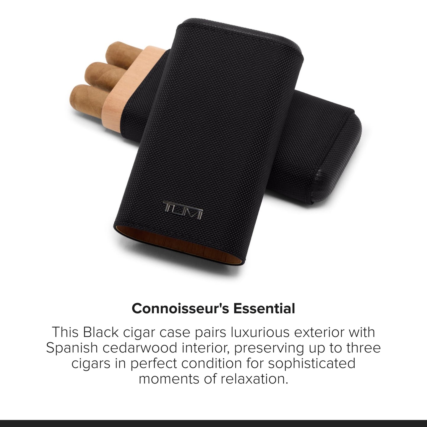 TUMI - Travel Accessories Cigar Case - Keep up to 3 Cigars Fresh - Spanish Cedarwood Interior - Black