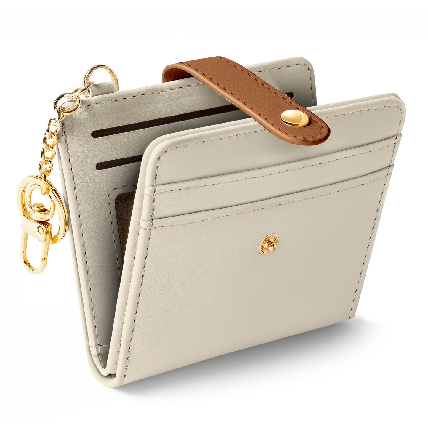 Jogjam Small Ladies Wallet, Rfid Slim Thin Compact Credit Card Women Wallet, PU Leather Bifold Cash Wallet, Zipper Coin Pocket & ID Window, Female Gifts Beige and Caramel