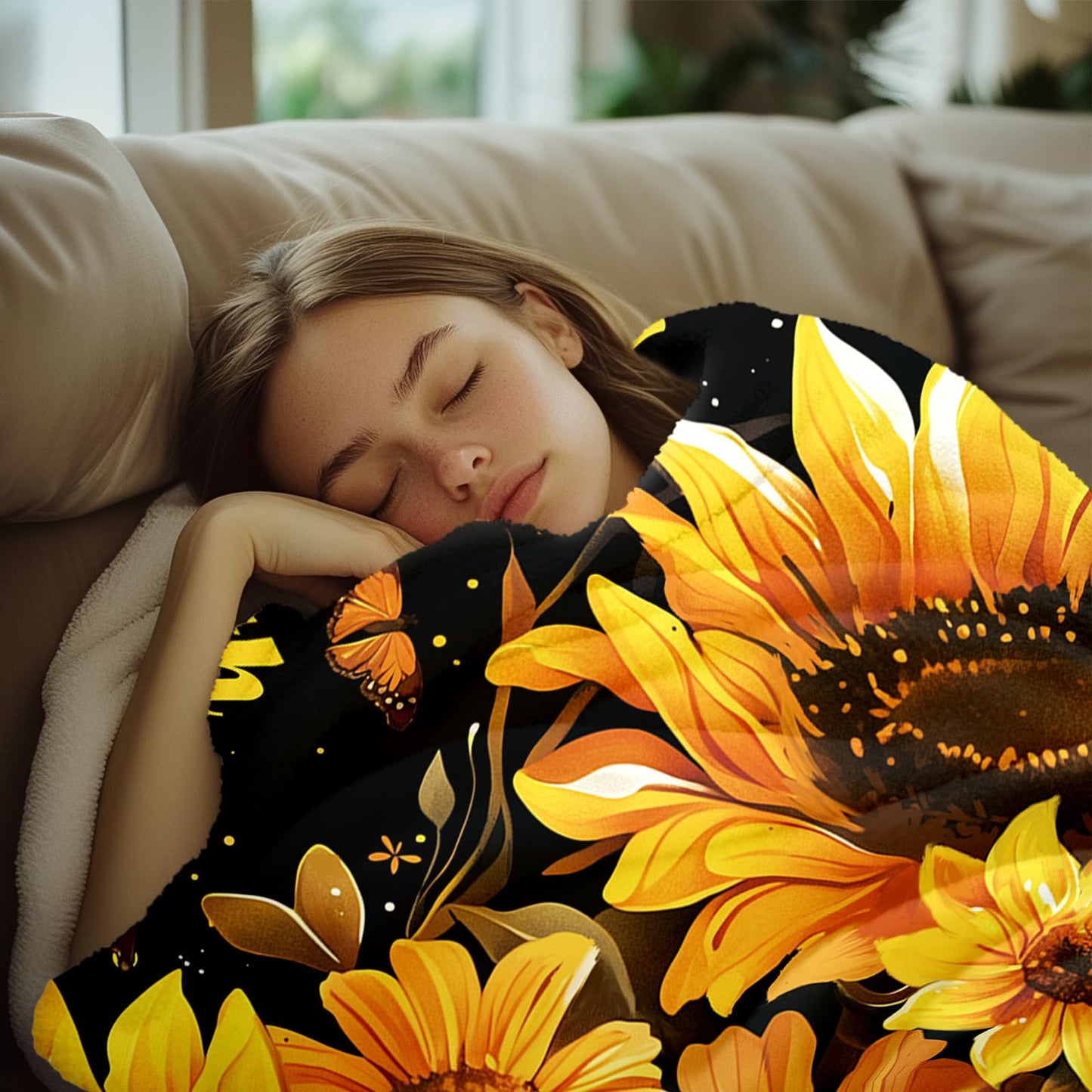Sunflower Throw Blanket 50"x60" - Soft Fleece Blankets for Women, Sunflower Gifts for Christmas Valentines Day Mothers Day, Flower Butterfly Yellow Large Thick Blanket on Birthday, Holiday Decor