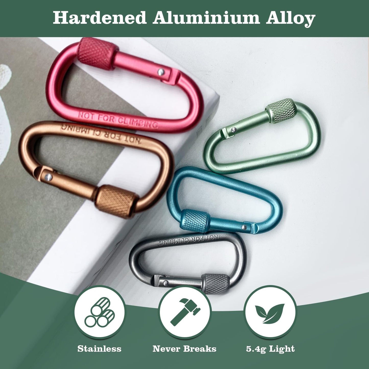 Craebuer 8 Pack Carabiner, 2 inch D-Ring Locking Carabiner Clip, Snap Hook Sport Accessories for Outdoor Camping Hiking