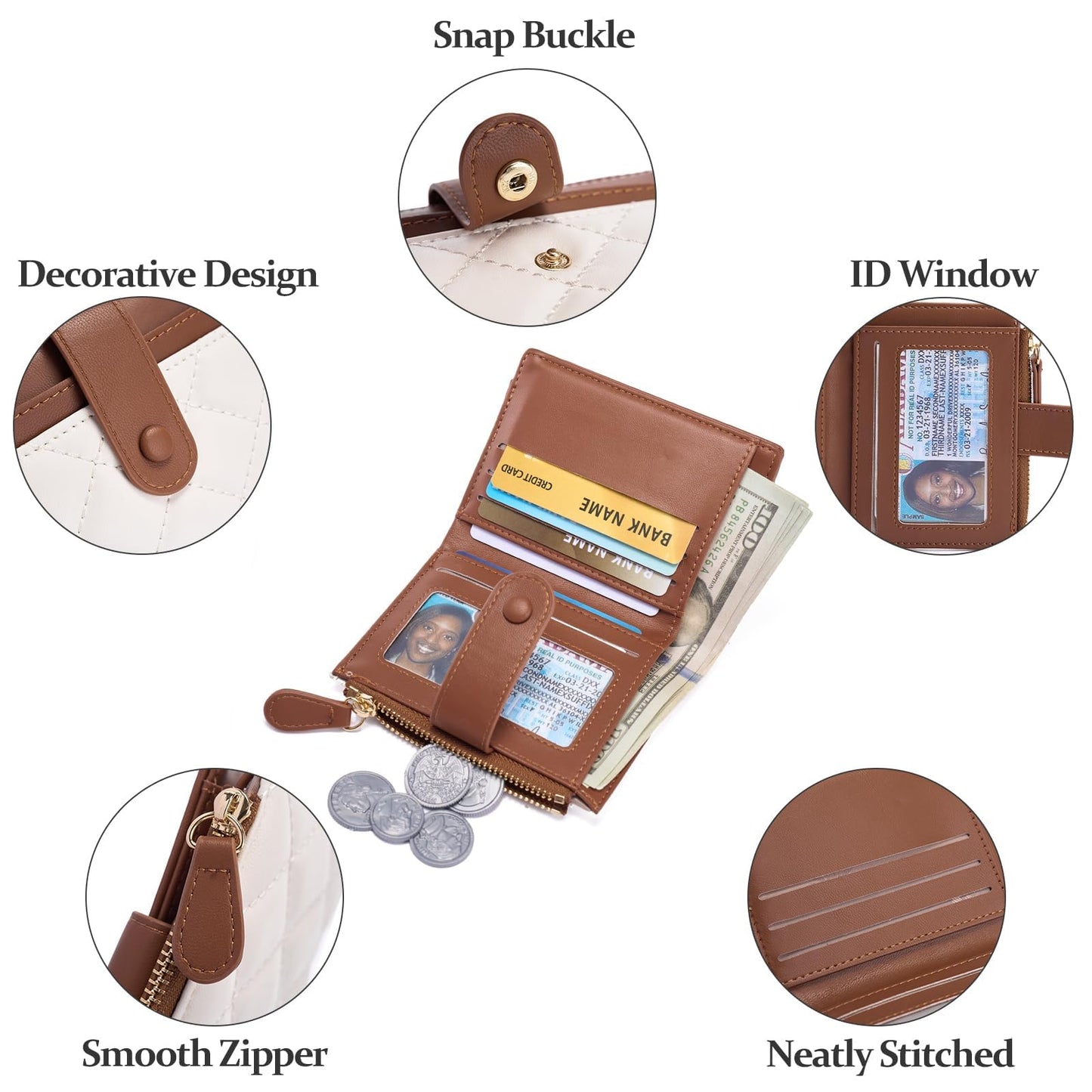 GAEKEAO Small Wallet for Women Bifold Leather RFID Blocking Credit Card Holder Wallets Zipper Pocket Coin Purse with ID Window