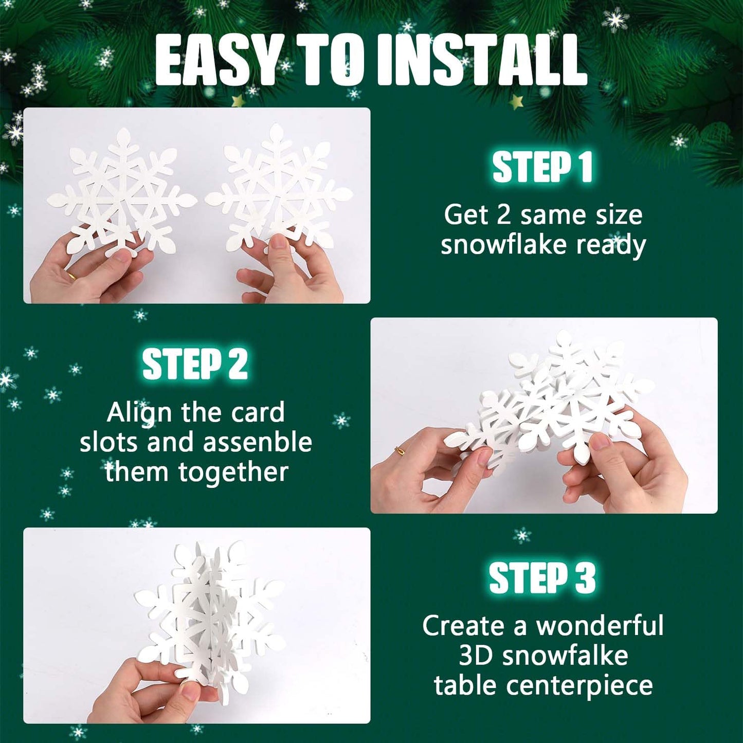 LHMTQVK 15 Pcs White Wooden Snowflakes Christmas Centerpiece Table Decorations - 7 Set 3D Snowflakes and Lights for Winter Wonderland Home Wedding Birthday Christmas Decor