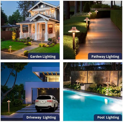 Gardenreet Outdoor Brass Low Voltage Driveway Lights, Copper Electric Waterproof Pathway Lighting, Wired Bronze Hat Top Path Lights for Sideway Garden Patio with 3W 270LM 4000K G4 Bulb 10 Pack