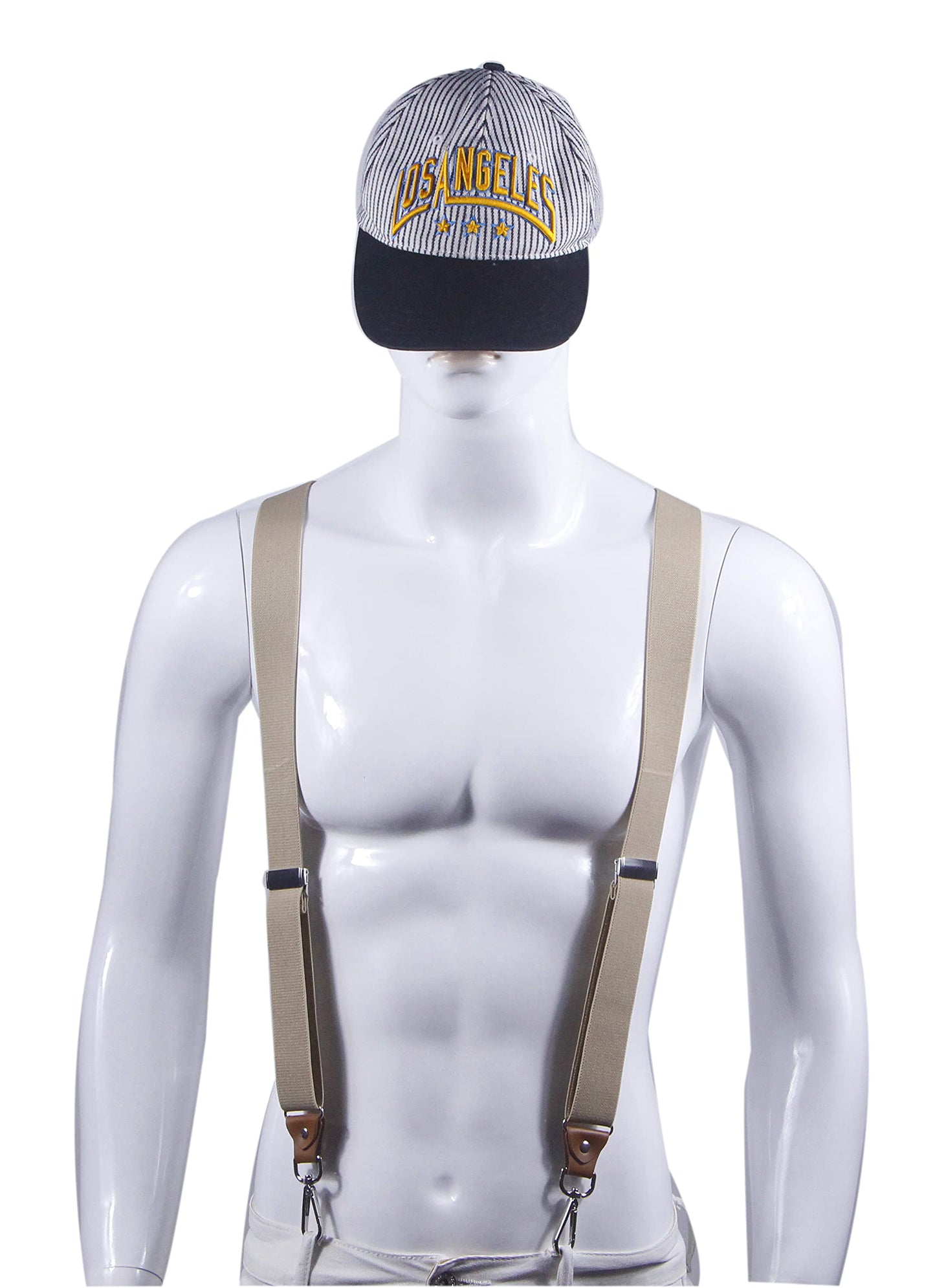 Doloise Mens Suspenders with 3 Swivel Hooks Belt Loops 1.4 Inch Wide Heavy Duty Adjustable Braces (khaki)