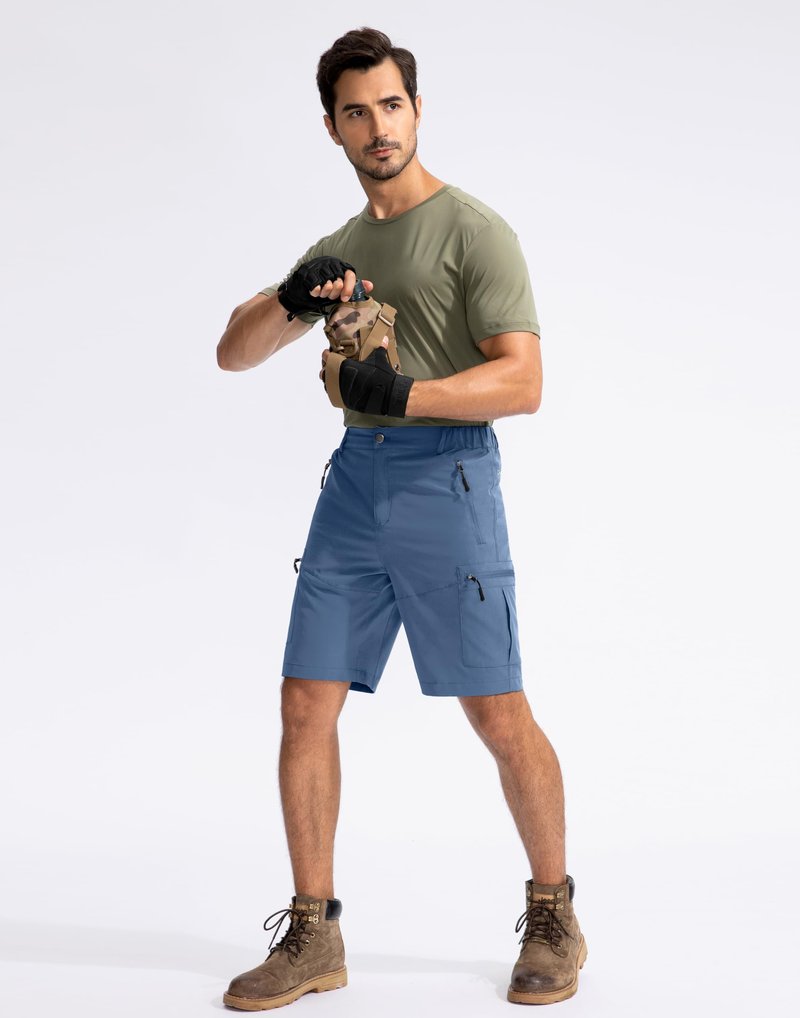 Pudolla Men's Hiking Cargo Shorts 9" Lightweight Outdoor Work Shorts for Men Travel Golf Camping Casual with 5 Zipper Pockets(Blue XX-Large)