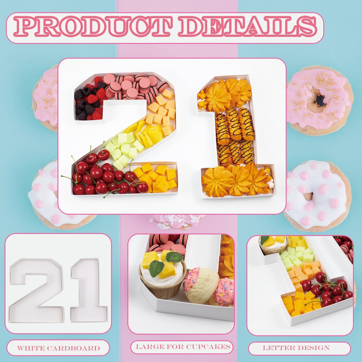 KitChocoLot Cardboard Number for Charcuterie, 10 inch Fillable Charcuterie Number, Number Box 21 for Charcuterie, White Paper Mache Letter Tray for Food Chocolate Candy, Birthday Party Decoration