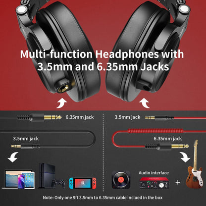 OneOdio A71 Hi-Res Studio Recording Headphones - Wired Over Ear Headphones with SharePort, Monitoring Mixing Foldable Headset with Stereo Sound, 3.5/6.35MM Jack for PC Computer DJ Guitar-Red