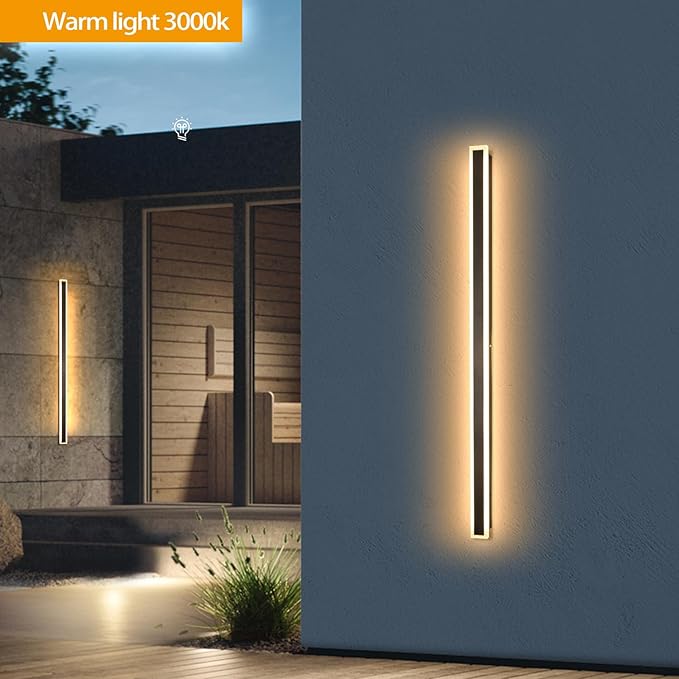 2 Pack 59 Inch Modern Outdoor Wall Light, 3000K Linear Exterior Wall Sconce Ip65 Waterproof Black LED Long Outdoor Wall Mount Lights for House Garage Porch Patio