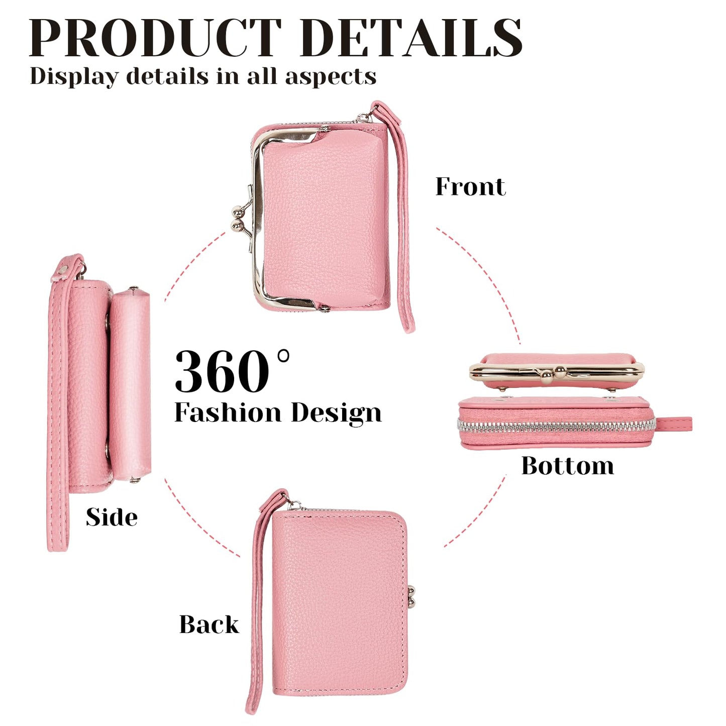 Women's RFID Blocking Wristlet Wallet - 2-in-1 Zip-Around with Coin Purse & Card Slots - Vegan Leather with Secure Clasp (Gift Ready)(Pink)