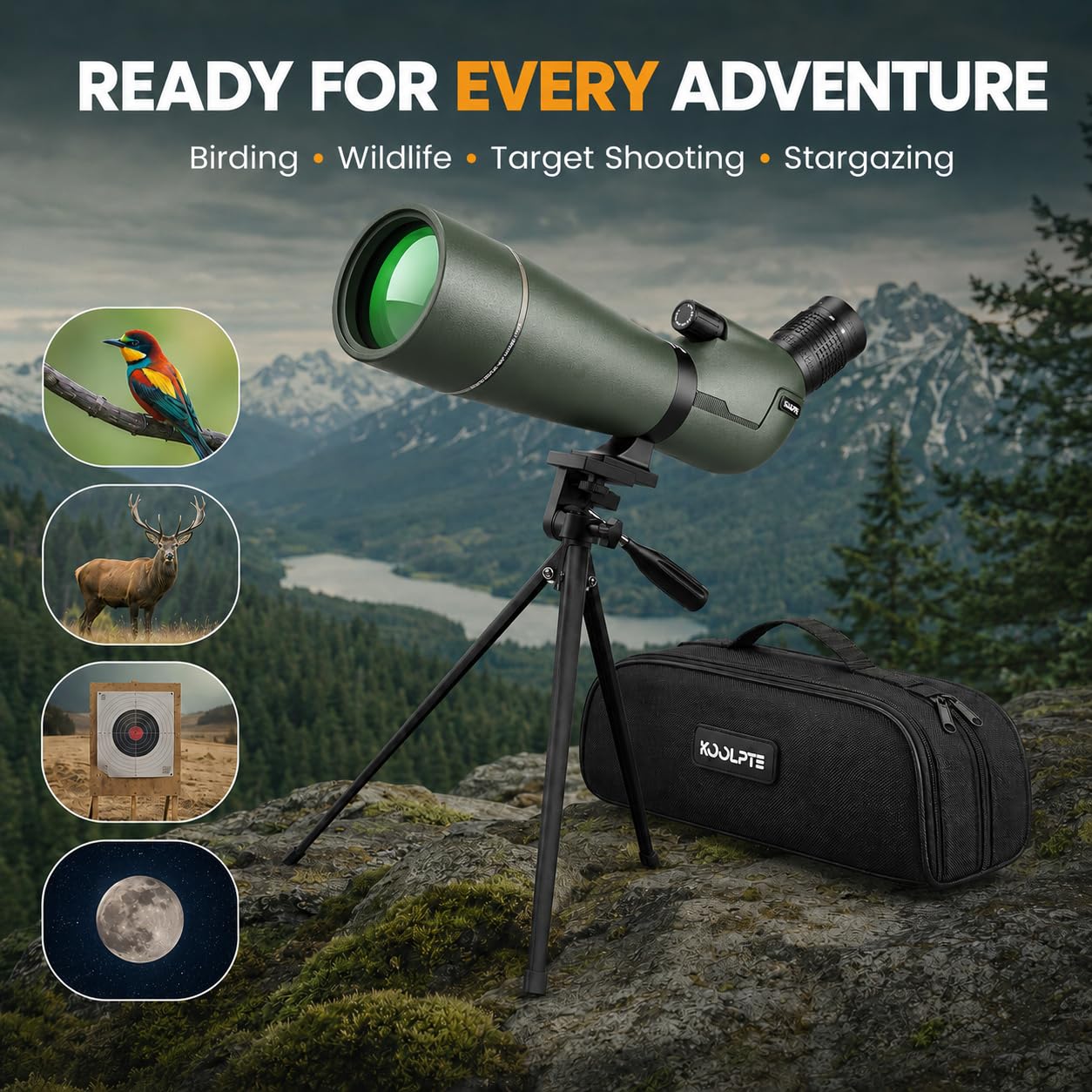 Koolpte 25-75x85 ED Spotting Scope for Target Shooting, Green