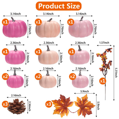 GHGMAO Pumpkin Decor Set, 22 PCS Fall Harvest Decorations - Pink Artificial Pumpkins for Thanksgiving Farmhouse Fall Wedding Home Table Centerpiece Decor