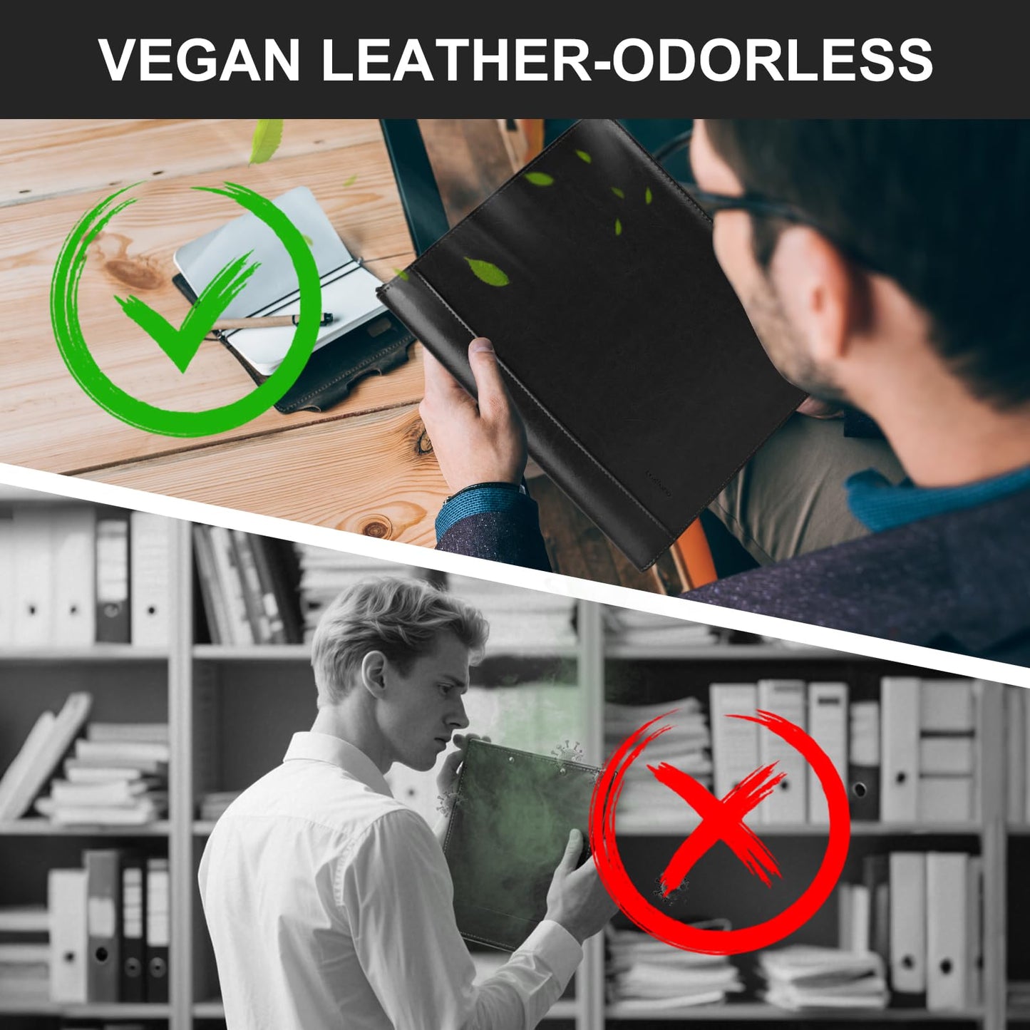 Leathario Portfolio Binder, Includes 10 Sheet Protectors and a Pen, 13 Inch Tablets Organizer, Vegan Leather A4 Padfolio, Multi-Pocket Notepad Business Planner Professional 3 Ring Document