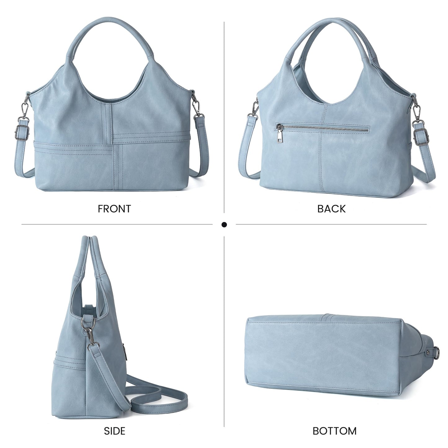KOGTLA Vegan Leather Purses for Women with Detachable Satchel Strap, Ladies Handbags, Tote Hobo Bags with Top Handle Light Blue
