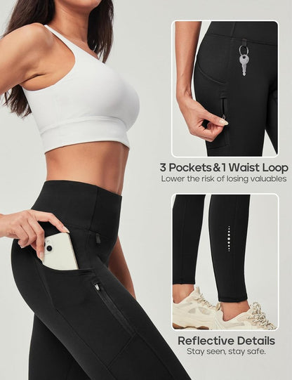 Heathyoga Fleece Lined Leggings for Women - Waterproof Thermal Hiking Pants | Warm Winter Running Tights