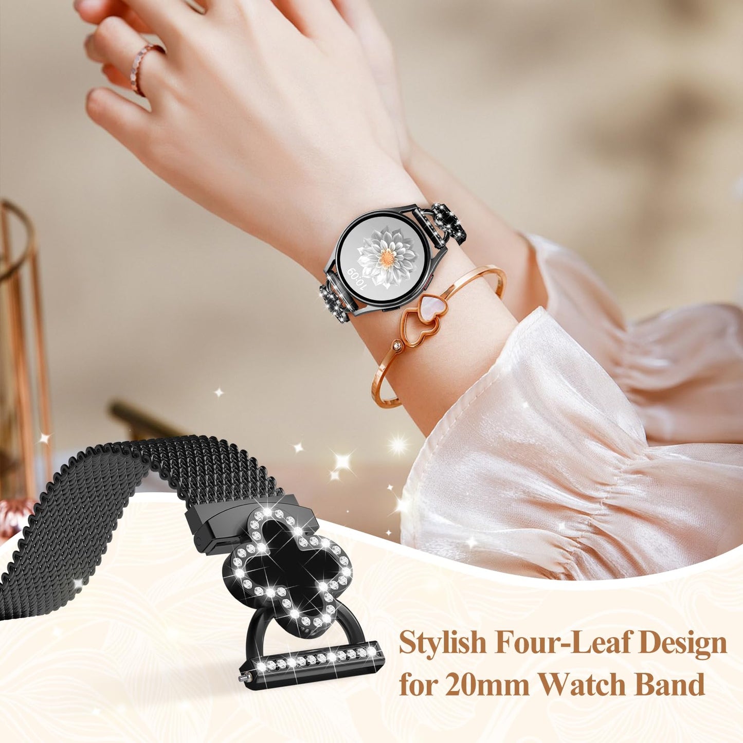 Slim Metal Bands for Samsung Galaxy Watch 7 Band 40mm 44mm,Galaxy Watch 6 5 4 FE Band/5 Pro/6 4 Classic/Active 2,20mm Milanese Magnetic Strap Dressy Wristband for Samsung Watch Bands for Women