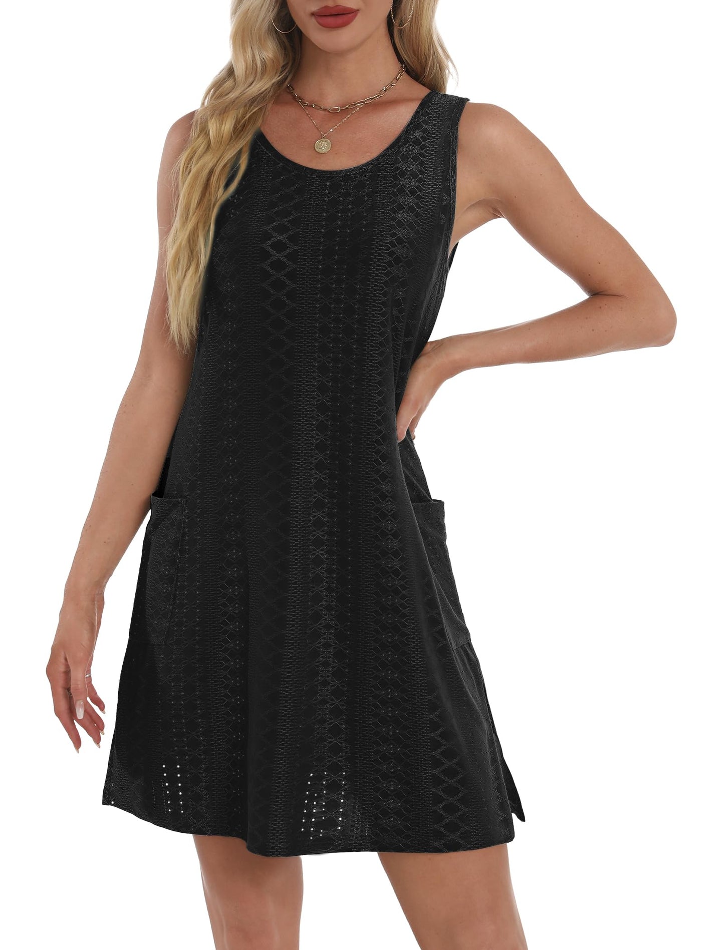 BKRIVE Black Dresses for Women 2026 Trendy Sleeveless T Shirt Dress Fashion Spring Summer Birthday Party Club Elegant Dress with Pockets Black L