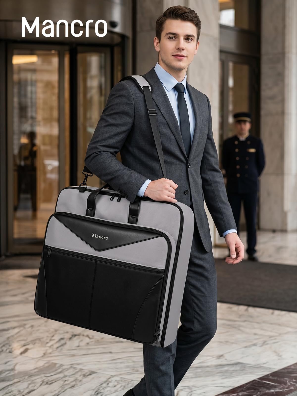 Mancro Garment Bags for Travel, Suit Bag Travel Fits 5 Suits with Shoe Pocket, Wrinkle Free Carry on Garment Bags for Hanging Clothes with Luggage Sleeve, Waterproof Suit Garment Bag for Men Women