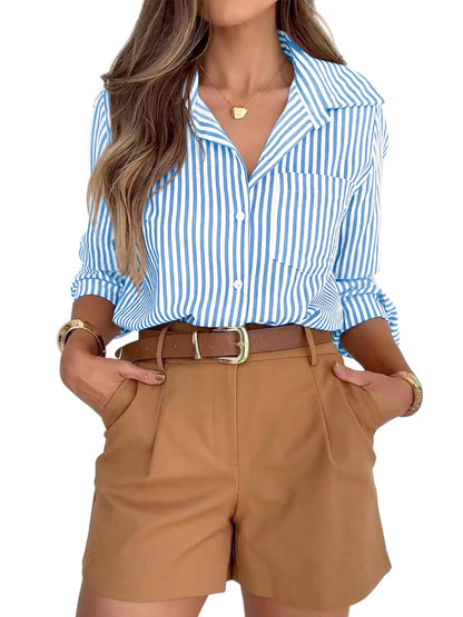 siliteelon Striped Button Down Shirts for Women Dress Shirts Long Sleeve Casual Collared Office Work Shirt with Pocket