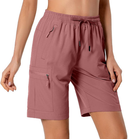 Hugut Women's Lightweight Hiking Cargo Shorts Quick Dry Athletic Shorts for Camping Travel Golf with Zipper Pockets Water Resistant Dusty Pink