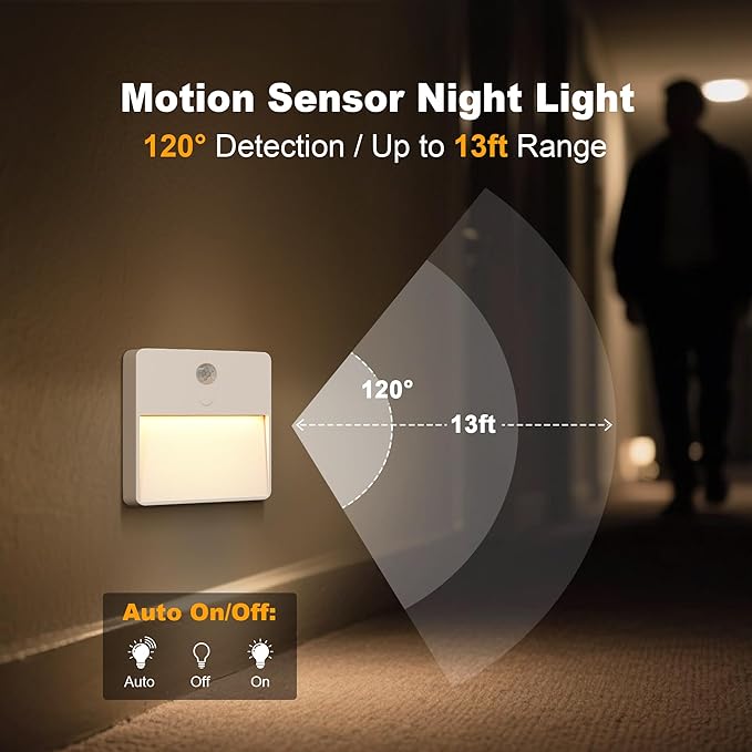 LED Night Light with Motion & Dusk Sensor, 2-Pack, Battery-Powered & Rechargeable, Multi-Color Adjustable, Dimmable