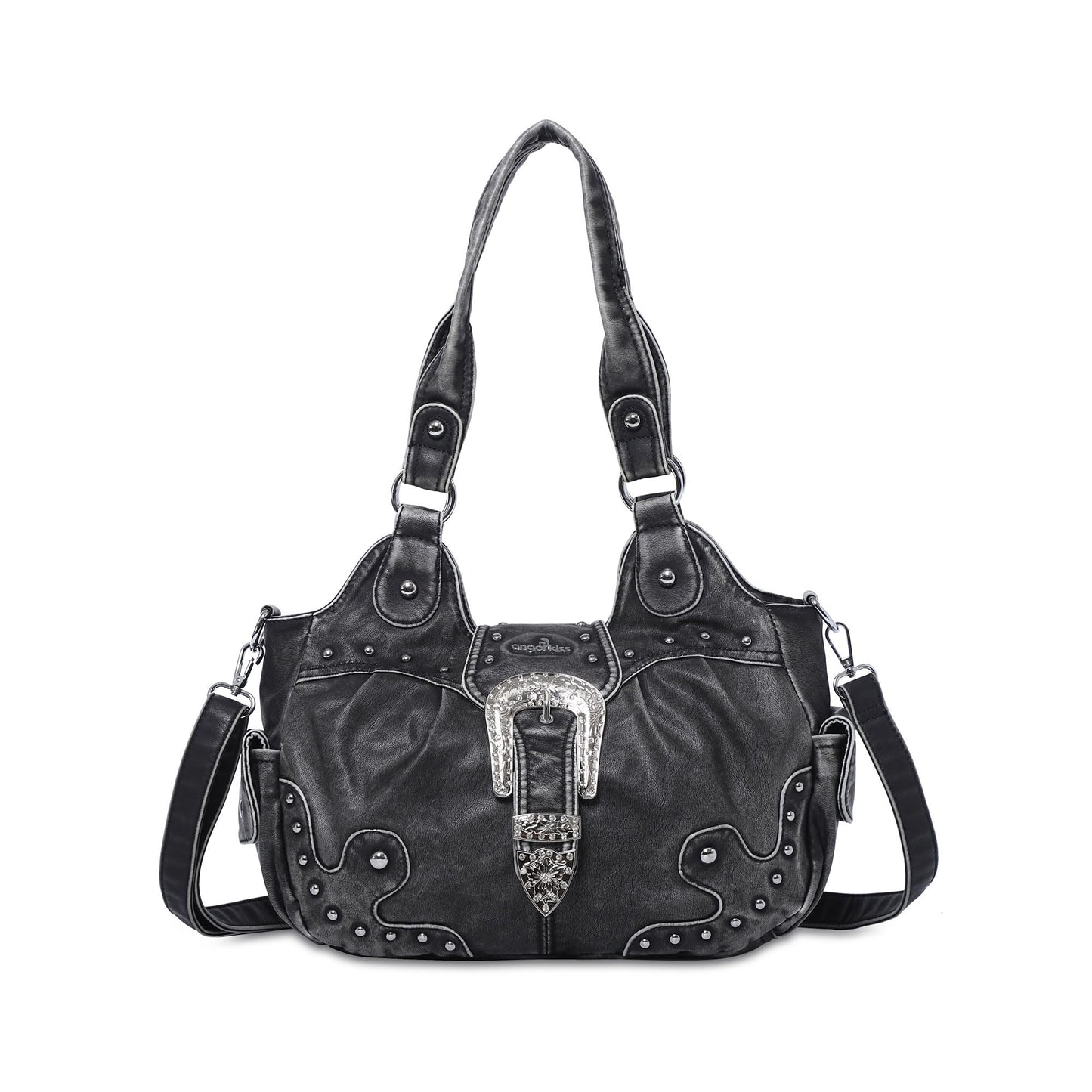 Angel Kiss Hobo Bags for Women Vegan Leather Purses and Handbags Ladies Chic Shoulder Bags Crossbody Purses with Metal Studs