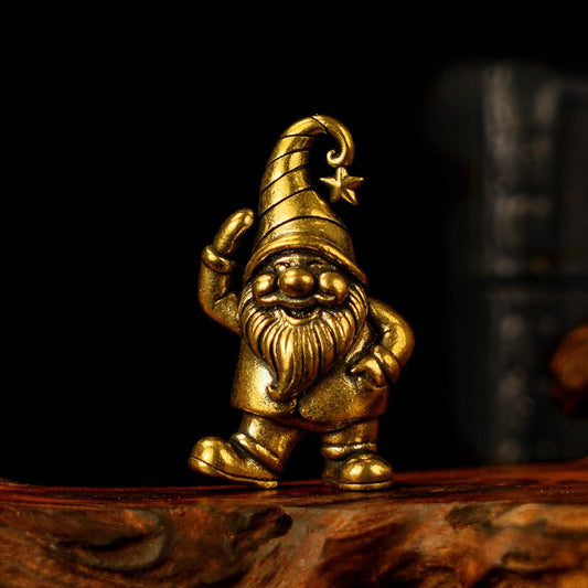 CHOVY Christmas Gnome Decor Solid Brass, 100% Heavy Metal Vintage Figurine, Festive Shelf & Desk Oddity for Holiday Decorating, Unique Xmas & New Year Gift for Family, Friends, Christmas Lovers