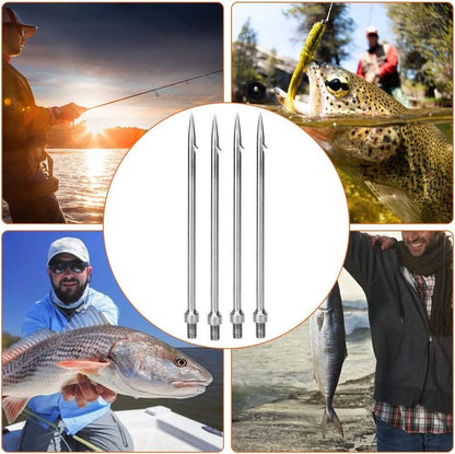 Stainless Steel Fishing Spear - 4 Pcs Single Prong Harpoon Gaff Hook | 6.5x0.5x0.5 Inch Outdoor Tackle