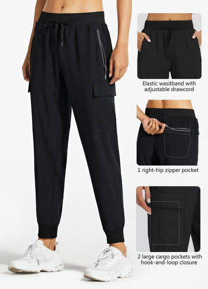 Libin Women's Cargo Joggers Lightweight Quick Dry Hiking Pants Athletic Lounge Casual Travel, Black XXL