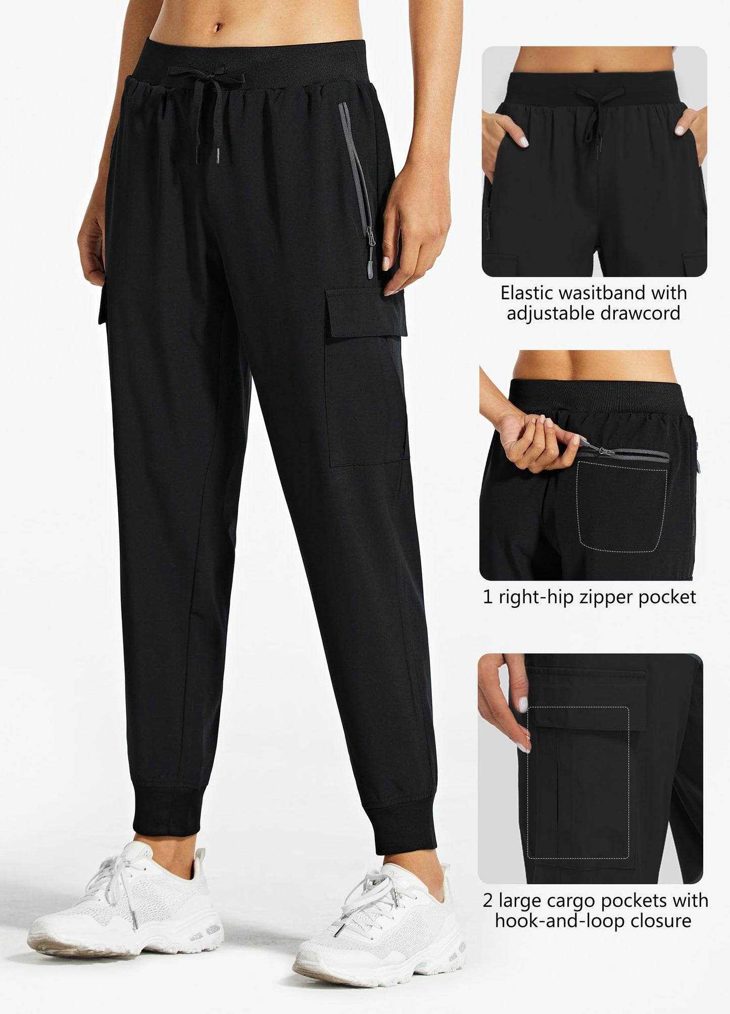 Libin Women's Cargo Joggers Lightweight Quick Dry Hiking Pants Athletic Lounge Casual Travel, Black XS