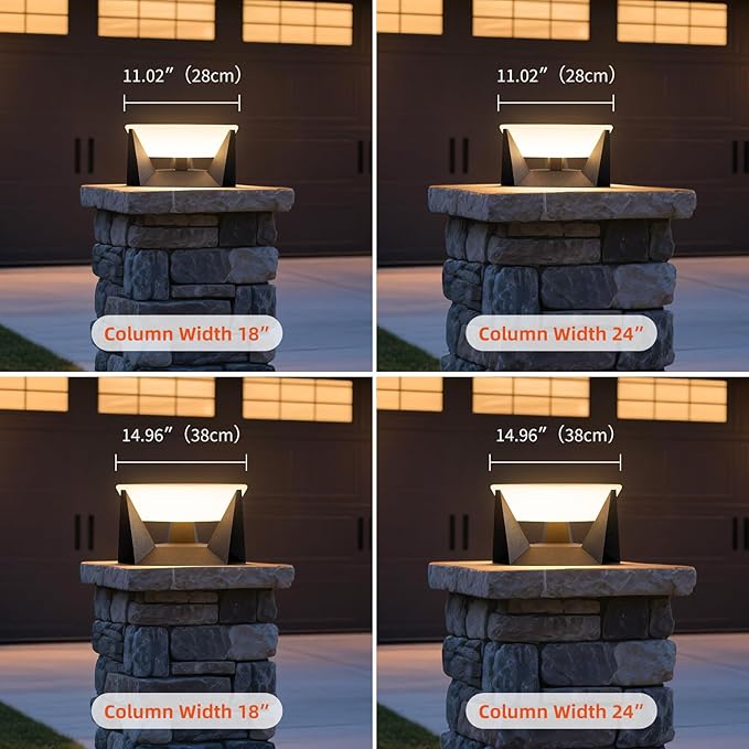 Solar Post Light, 14.9'' Solar Powered Outdoor Pillar Lights Fixture Waterproof, Modern Fence Column Cap Lamp Dusk to Dawn 3000K LED Lantern Landscape Lighting for Deck Patio Garden Yard Driveway