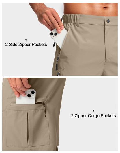 Pudolla Men's Hiking Cargo Shorts Lightweight 7" Travel Casual Shorts for Men Golf Work Outdoor with 5 Zipper Pockets(Dusty Khaki Small)