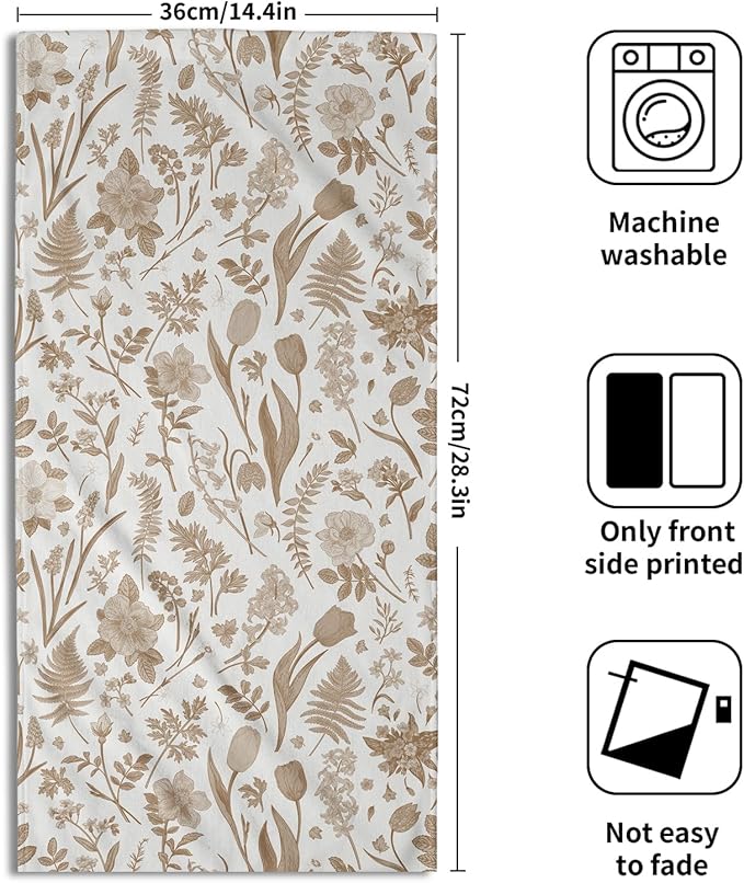 Spring Floral Hand Towels for Bathroom Set of 2 Brown White Flower Leaves